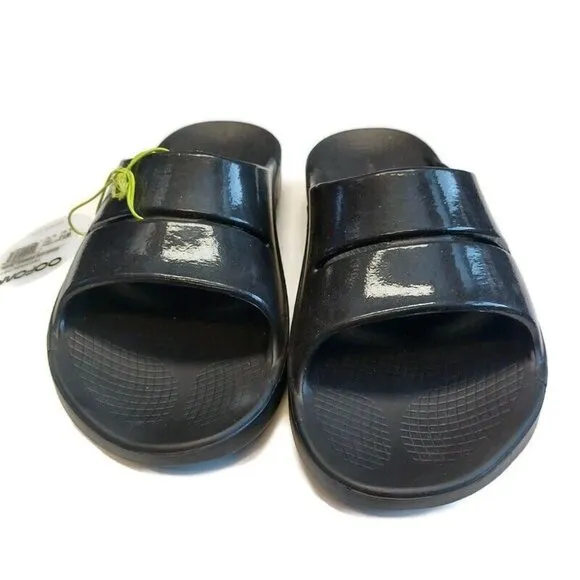 OOFOS Ooahh Luxe Recovery Slide Pool Sandal Black Mens Size 11 Womens Size 13