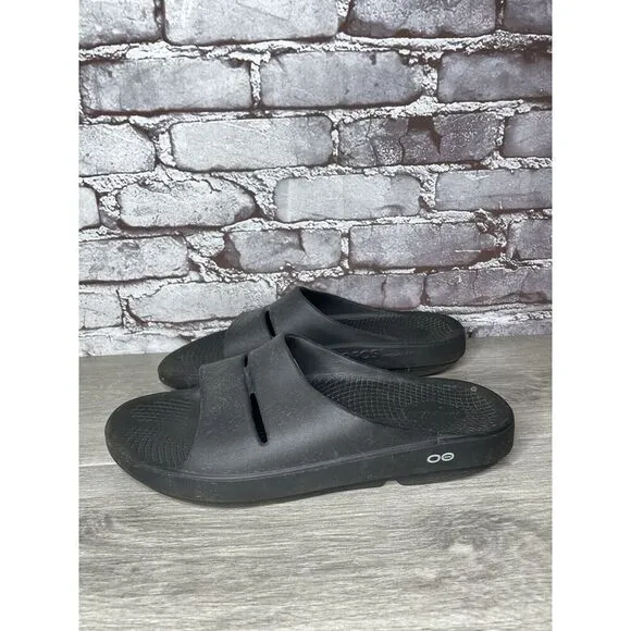 OOFOS OOahh Recovery Black Rubber Slip On Lightweight Sandals Men Sz 12M US/45EU