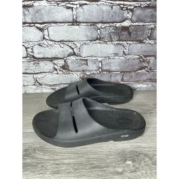 OOFOS OOahh Recovery Black Rubber Slip On Lightweight Sandals Men Sz 12M US/45EU