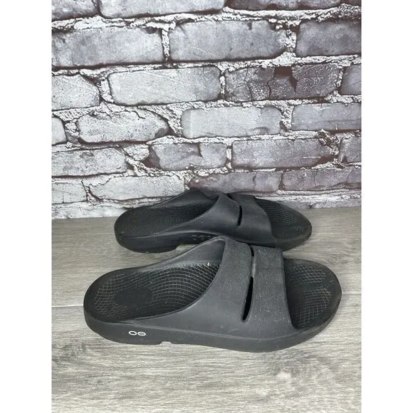 OOFOS OOahh Recovery Black Rubber Slip On Lightweight Sandals Men Sz 12M US/45EU