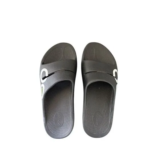 Oofos Ooahh Unisex Black White Slip On Sport Slide Recovery Sandals Size M12 W14