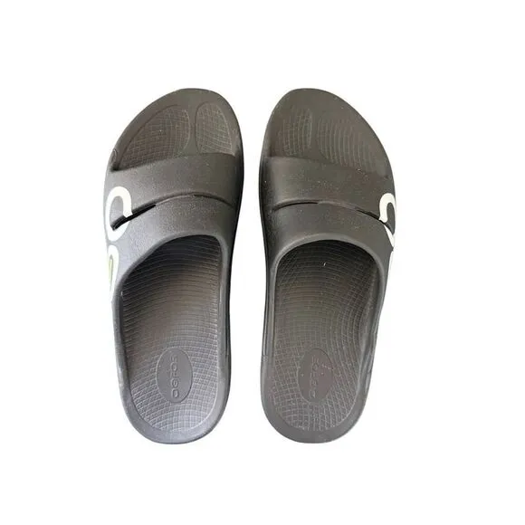 Oofos Ooahh Unisex Black White Slip On Sport Slide Recovery Sandals Size M12 W14