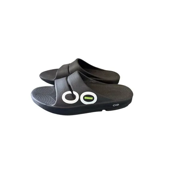 Oofos Ooahh Unisex Black White Slip On Sport Slide Recovery Sandals Size M12 W14