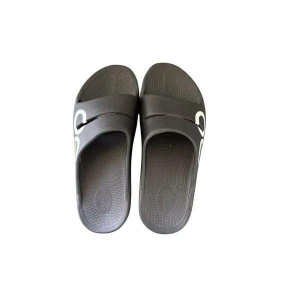 Oofos Ooahh Unisex Black White Slip On Sport Slide Recovery Sandals Size M12 W14
