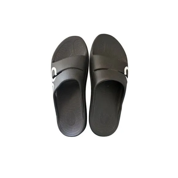 Oofos Ooahh Unisex Black White Slip On Sport Slide Recovery Sandals Size M12 W14