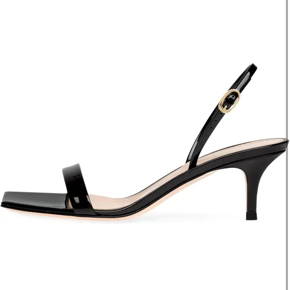 Open Square Toe Heeled Sandals Slip On Adjustable Buckle Strap Kitten Heels