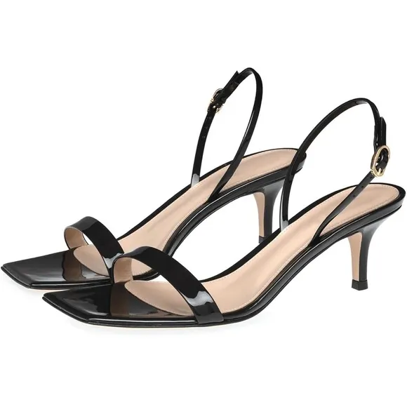 Open Square Toe Heeled Sandals Slip On Adjustable Buckle Strap Kitten Heels