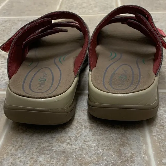 OrthoFeet Red Sahara Arch Support Orthotic Slide Sandals Women’s Size 8 Wide