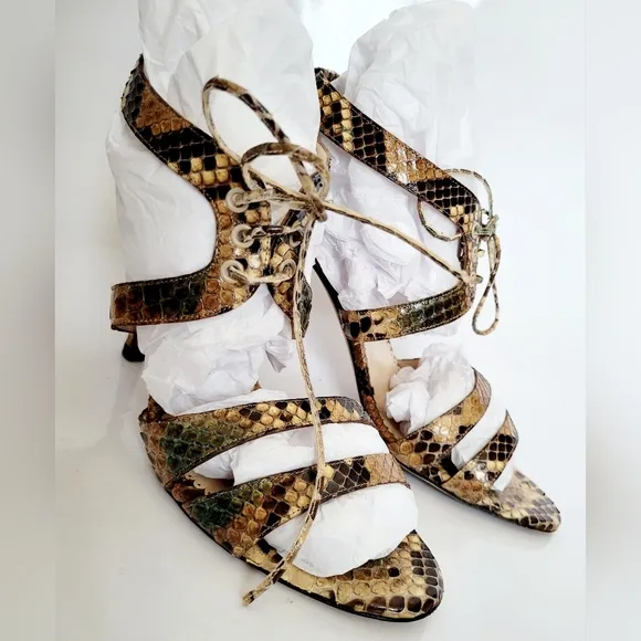 Oscar de la Renta Women's Luxury  Snakeskin Leather Heel Sandals IT38.5/US 8.5