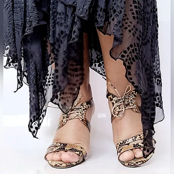 Oscar de la Renta Women's Luxury  Snakeskin Leather Heel Sandals IT38.5/US 8.5