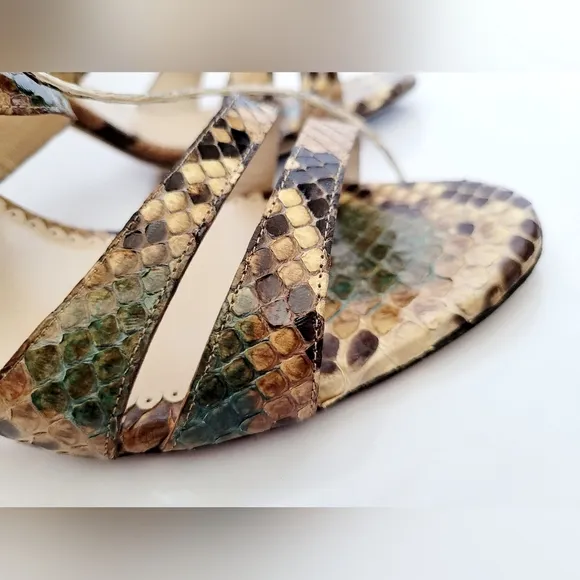 Oscar de la Renta Women's Luxury  Snakeskin Leather Heel Sandals IT38.5/US 8.5