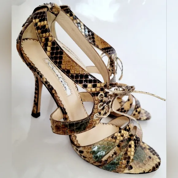 Oscar de la Renta Women's Luxury  Snakeskin Leather Heel Sandals IT38.5/US 8.5