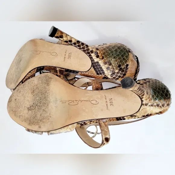 Oscar de la Renta Women's Luxury  Snakeskin Leather Heel Sandals IT38.5/US 8.5