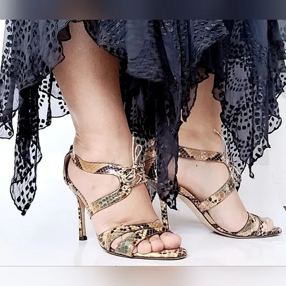 Oscar de la Renta Women's Luxury  Snakeskin Leather Heel Sandals IT38.5/US 8.5