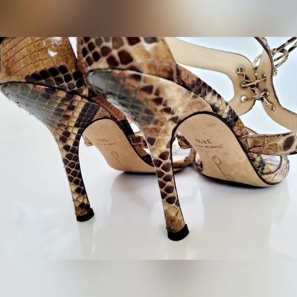 Oscar de la Renta Women's Luxury  Snakeskin Leather Heel Sandals IT38.5/US 8.5