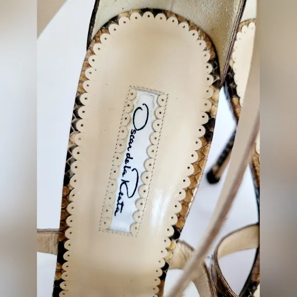 Oscar de la Renta Women's Luxury  Snakeskin Leather Heel Sandals IT38.5/US 8.5