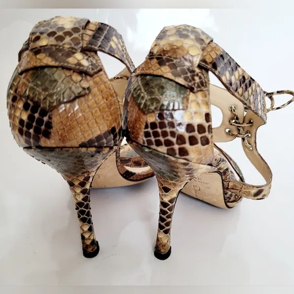 Oscar de la Renta Women's Luxury  Snakeskin Leather Heel Sandals IT38.5/US 8.5