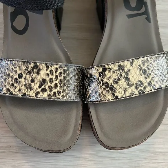 OTBT Bushnell Wedges Sandals Black Snakeskin 9.5