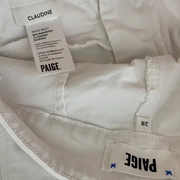 PAIGE Claudine Jeans Size 28 White High Rise Ankle Flare Stretch Welt Pocket