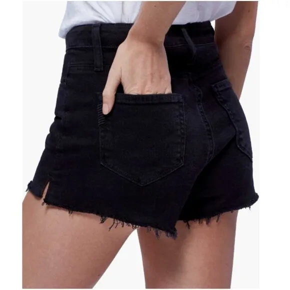 Paige Davina Margot High Rise Cut Off Denim Black High Rise Shorts Size 26 | 2