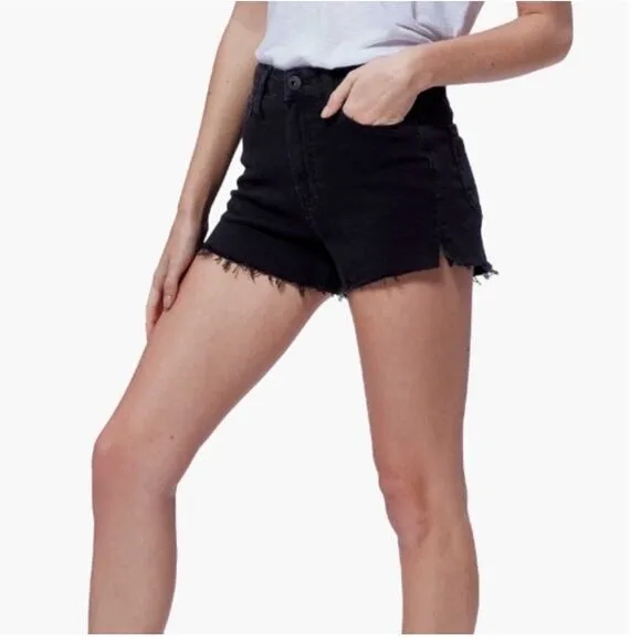 Paige Davina Margot High Rise Cut Off Denim Black High Rise Shorts Size 26 | 2