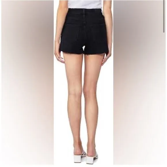Paige Davina Margot High Rise Cut Off Denim Black High Rise Shorts Size 26 | 2