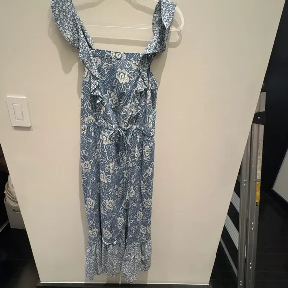 Paige Flutter-Sleeve Midi Dress Light Blue Floral Dress Womens Size Small