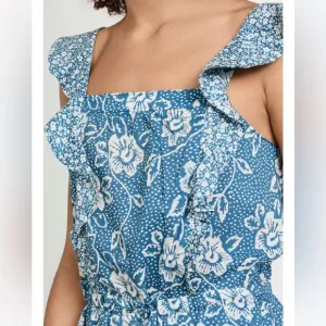 Paige Flutter-Sleeve Midi Dress Light Blue Floral Dress Womens Size Small