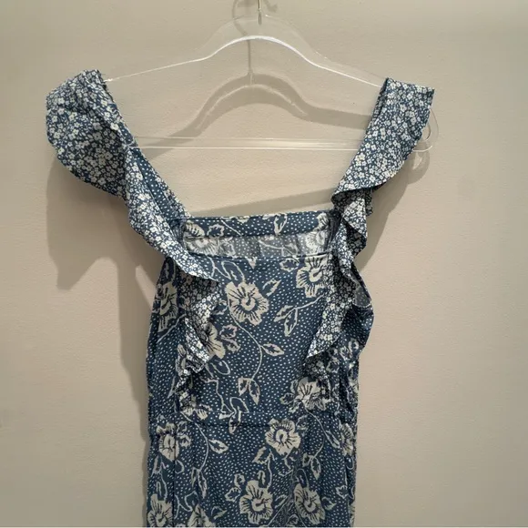 Paige Flutter-Sleeve Midi Dress Light Blue Floral Dress Womens Size Small