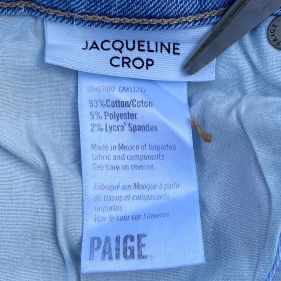 Paige Jacqueline Casual Cropped fit Jeans Blue Frayed hem 28 X 25 - Excellent