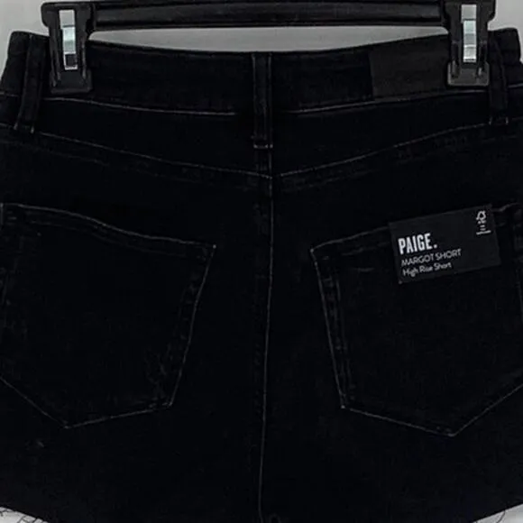 Paige Sz 27 Vintage Black Denim Margot High Rise Jean Shorts Frayed Hem OS24-15