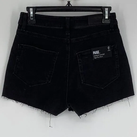 Paige Sz 27 Vintage Black Denim Margot High Rise Jean Shorts Frayed Hem OS24-15