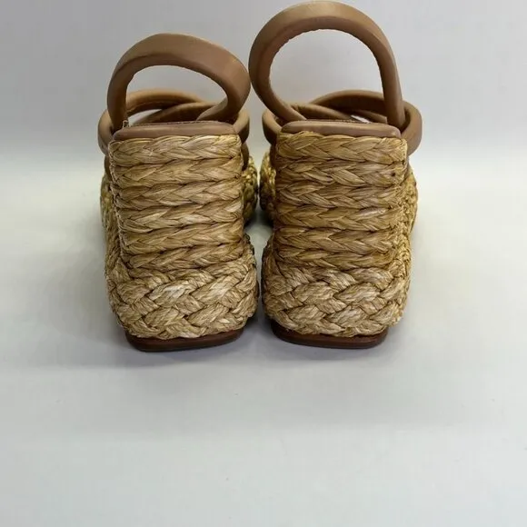 PALOMA BARCELÓ Simona Sandals Size 41 US 10 In Brown Sling Back Espadrille Wedge