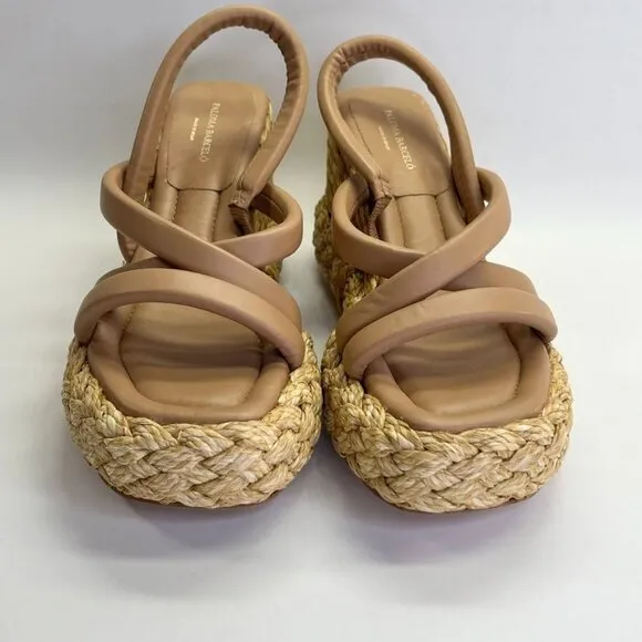 PALOMA BARCELÓ Simona Sandals Size 41 US 10 In Brown Sling Back Espadrille Wedge