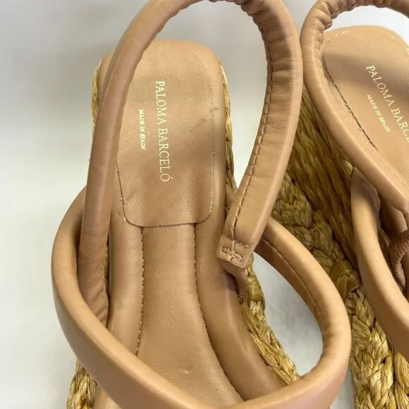 PALOMA BARCELÓ Simona Sandals Size 41 US 10 In Brown Sling Back Espadrille Wedge