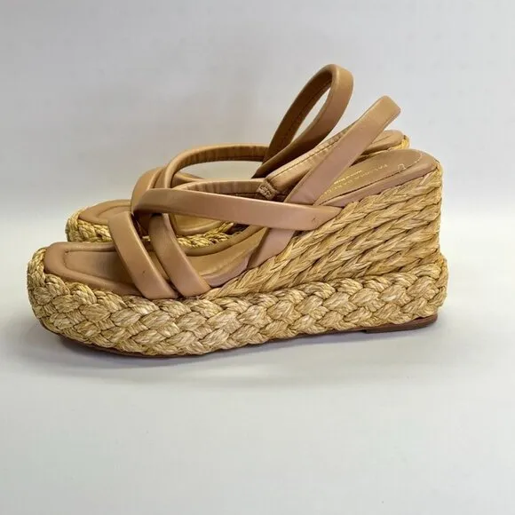 PALOMA BARCELÓ Simona Sandals Size 41 US 10 In Brown Sling Back Espadrille Wedge