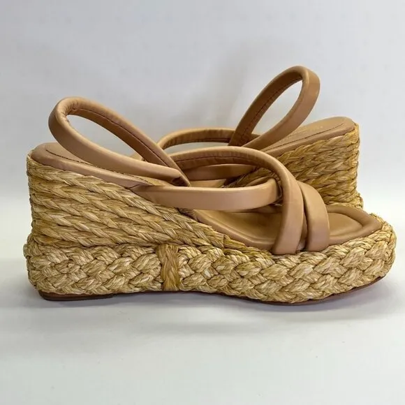 PALOMA BARCELÓ Simona Sandals Size 41 US 10 In Brown Sling Back Espadrille Wedge