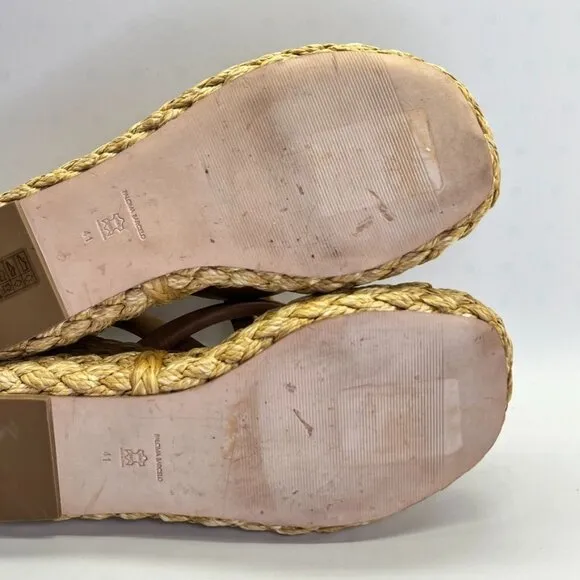 PALOMA BARCELÓ Simona Sandals Size 41 US 10 In Brown Sling Back Espadrille Wedge