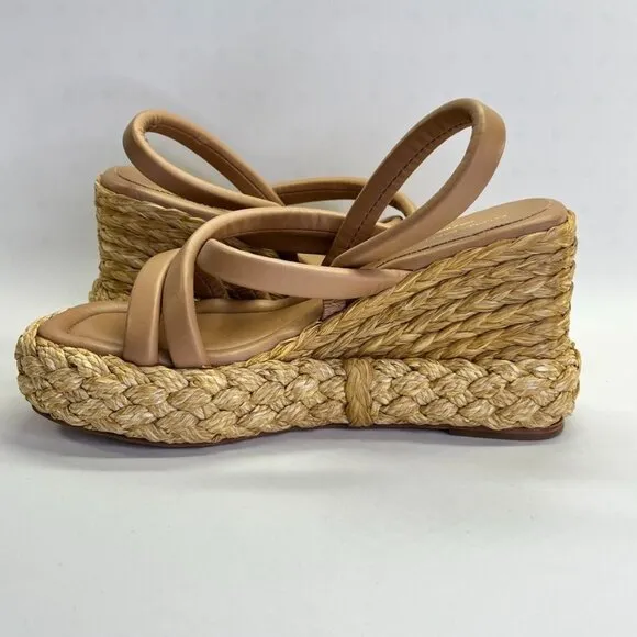 PALOMA BARCELÓ Simona Sandals Size 41 US 10 In Brown Sling Back Espadrille Wedge