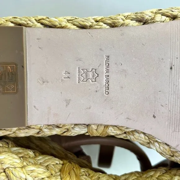 PALOMA BARCELÓ Simona Sandals Size 41 US 10 In Brown Sling Back Espadrille Wedge