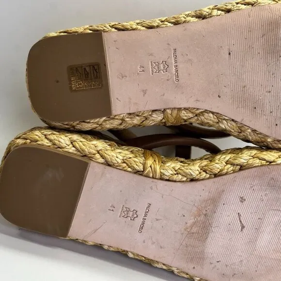 PALOMA BARCELÓ Simona Sandals Size 41 US 10 In Brown Sling Back Espadrille Wedge