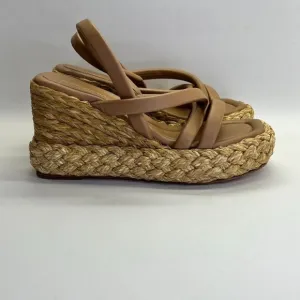 PALOMA BARCELÓ Simona Sandals Size 41 US 10 In Brown Sling Back Espadrille Wedge