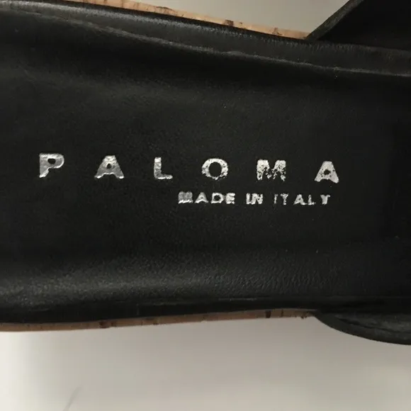 Paloma Black Leather Wedge Sandals Size 8