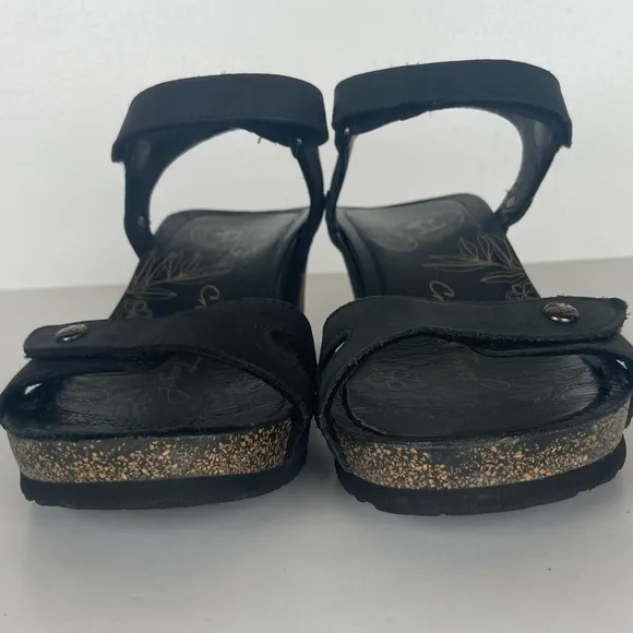 Panama Jack Julia Women's Wedge Sandals Size 37 US 6.5 Black Adjustable Strap