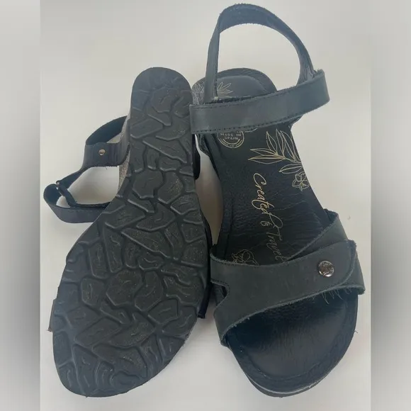 Panama Jack Julia Women's Wedge Sandals Size 37 US 6.5 Black Adjustable Strap