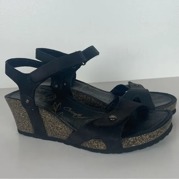 Panama Jack Julia Women's Wedge Sandals Size 37 US 6.5 Black Adjustable Strap