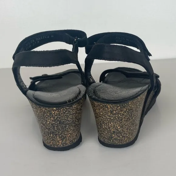 Panama Jack Julia Women's Wedge Sandals Size 37 US 6.5 Black Adjustable Strap