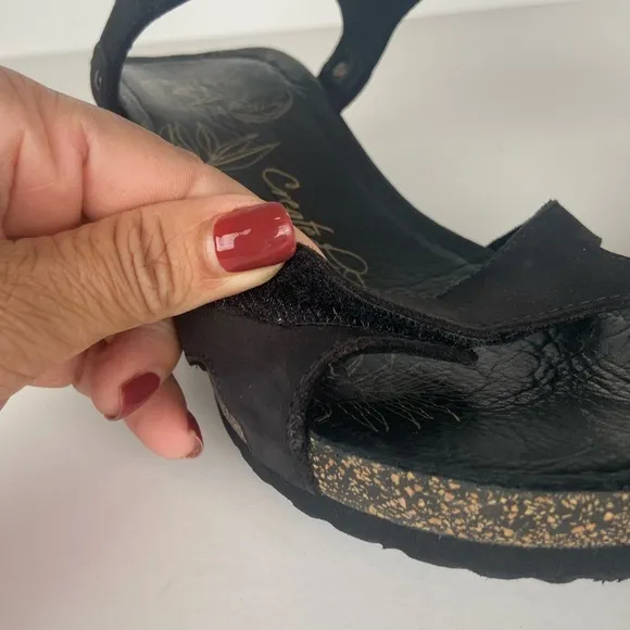 Panama Jack Julia Women's Wedge Sandals Size 37 US 6.5 Black Adjustable Strap