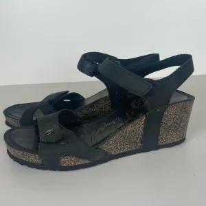 Panama Jack Julia Women's Wedge Sandals Size 37 US 6.5 Black Adjustable Strap