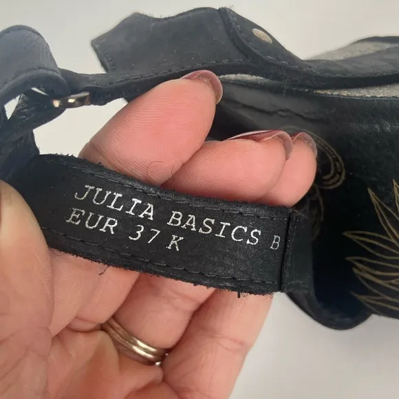 Panama Jack Julia Women's Wedge Sandals Size 37 US 6.5 Black Adjustable Strap